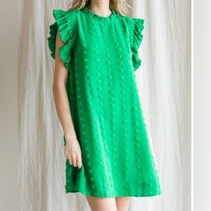 Jodifl Green Size Medium Swiss Dot Dress NWT